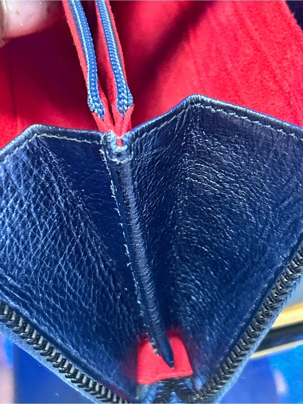 Sharif Legacy Pearlized Leather Wallet in Metallic Blue Approx.. 7 x 5